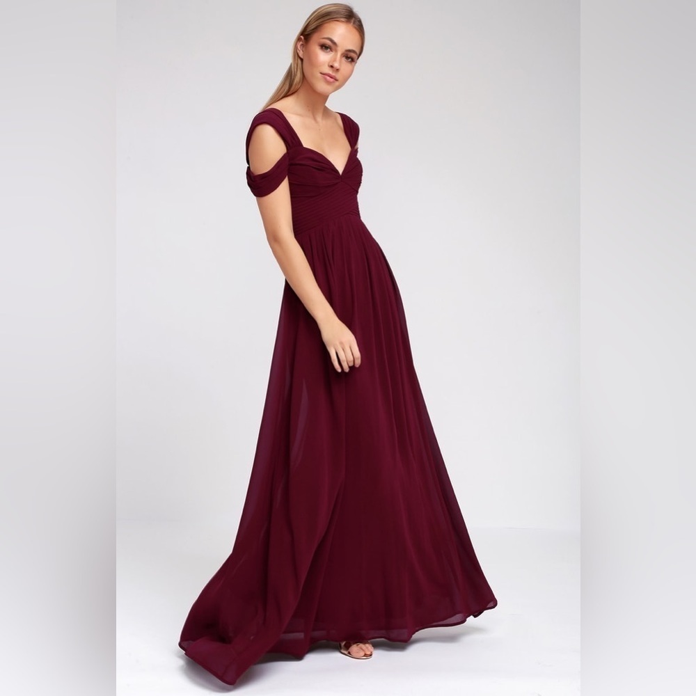 Lulus maxi dress burgundy cherry red make me move wedding guest long gown xs - Picture 3 of 9